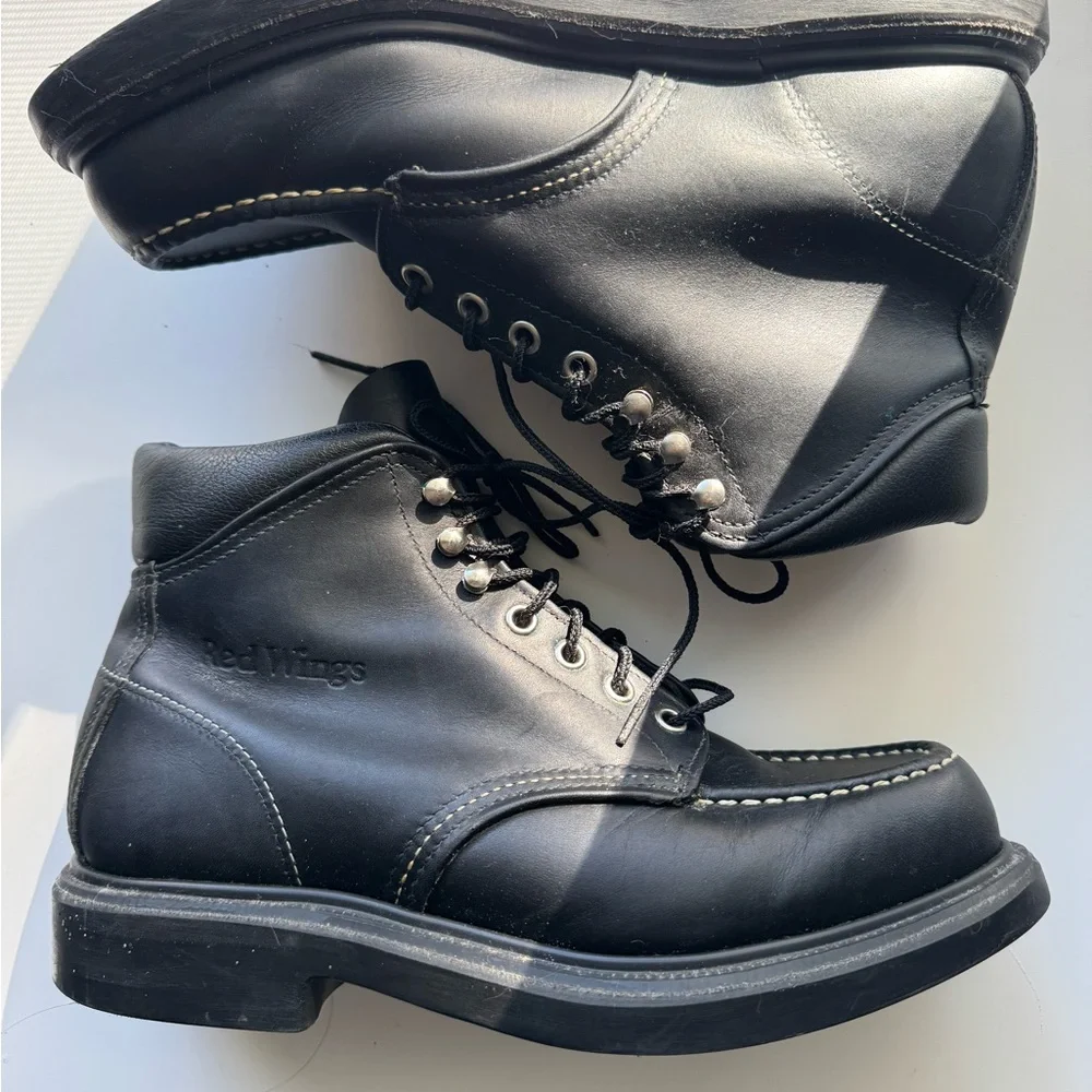 Vintage 2921 Black Chrome Moc Toe Leather Boots size 7D - Picture 2 of 14